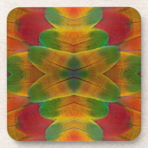 Macaw parrot feather kaleidoscope coaster