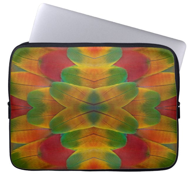 Macaw parrot feather kaleidoscope laptop sleeve (Front)
