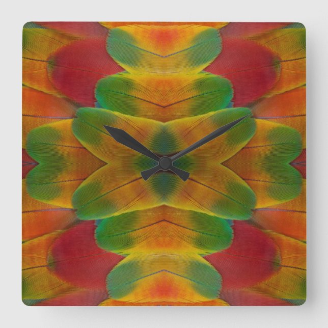 Macaw parrot feather kaleidoscope square wall clock (Front)