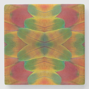 Macaw parrot feather kaleidoscope stone coaster