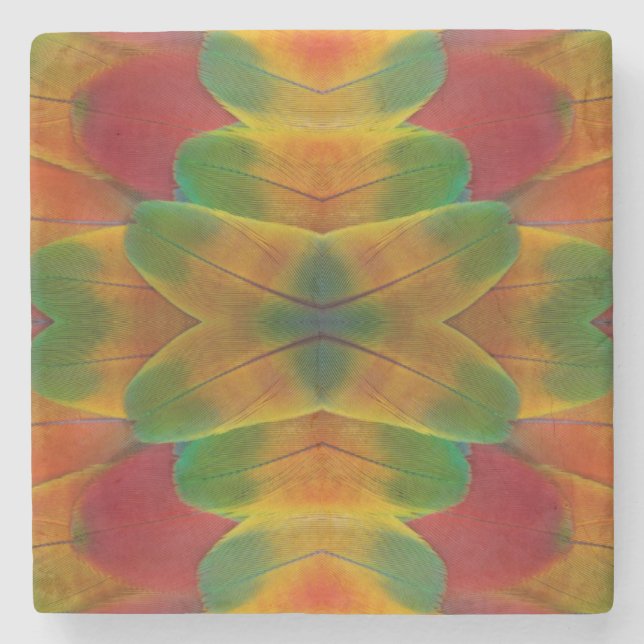 Macaw parrot feather kaleidoscope stone coaster (Front)