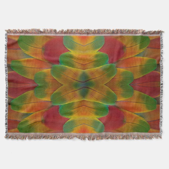 Macaw parrot feather kaleidoscope throw blanket (Front)