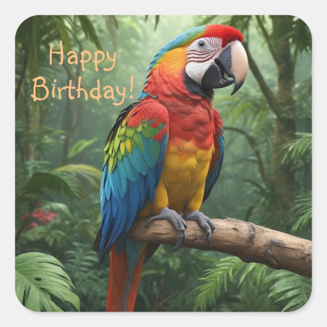 Macaw Parrot in the Jungle Square Sticker (Front)