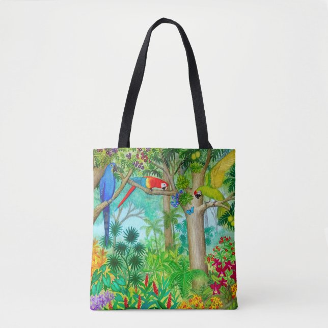 Macaw Parrot Jungle Art Tote Bag (Front)