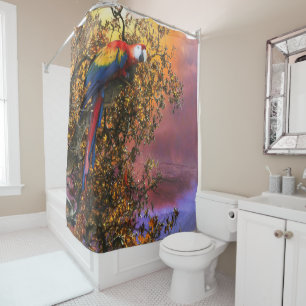 MACAW PARROT RAIN FOREST OUTPOST SHOWER CURTAIN