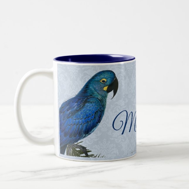 Macaw Parrot with Damask Two-Tone Coffee Mug (Left)