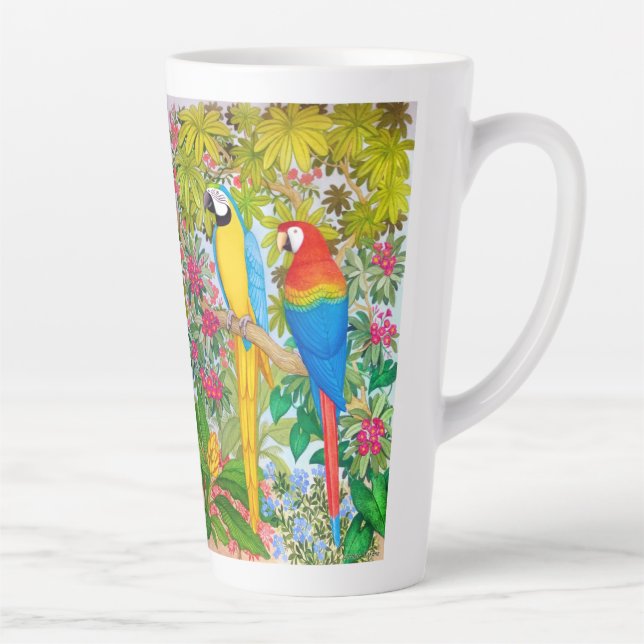 Macaw Parrots in the Jungle Latte Mug (Right)