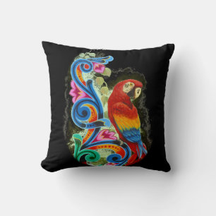 macaw scarlet black cushion