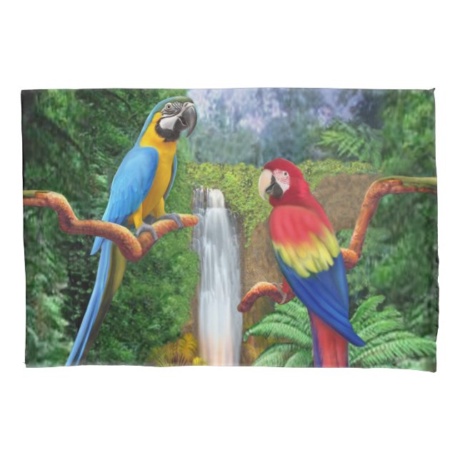 Macaw Tropical Parrots Pillowcase (Front)