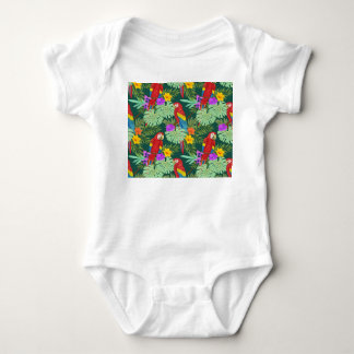 Macaw, tropical plants: seamless pattern. baby bodysuit