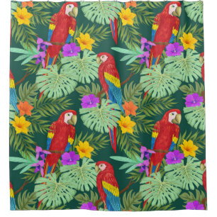 Macaw, tropical plants: seamless pattern. shower curtain