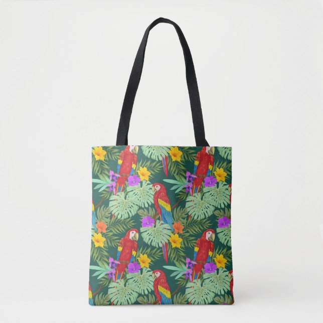 Macaw, tropical plants: seamless pattern. tote bag (Front)