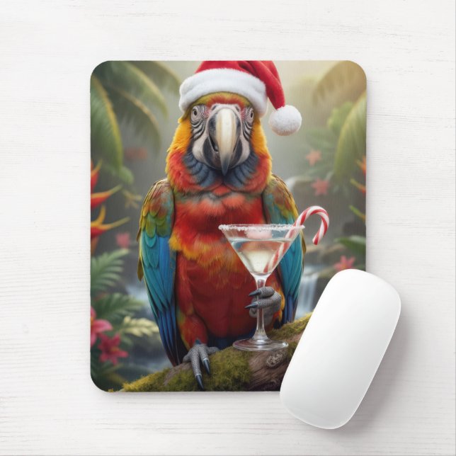 Macaw Wearing a Santa Claus Hat Mouse Pad (With Mouse)