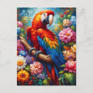 Macaw with Colourful Flowers Postcard