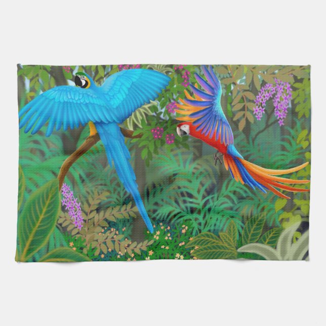 Macaws in Central American Jungle Kitchen Towel (Horizontal)