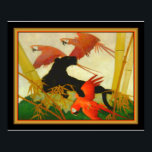 "Macaws & Panther" Stark Davis Art Deco Print<br><div class="desc">Colorful Art Deco Print by Stark Davis entitled Macaws & Panther. ca. 1920</div>
