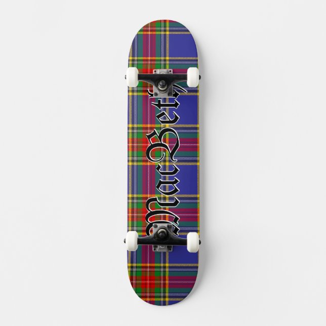 MacBeth Clan Tartan Scottish Plaid Pattern Skateboard (Front)