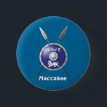 Maccabee Shield And Spears 6 Cm Round Badge<br><div class="desc">A depiction of a Maccabee's shield and two spears. The shield is adorned by a lion and text reading "Yisrael" (Israel) in the Paleo-Hebrew alphabet. English text reading "Maccabee" also appears. The Maccabees were Jewish rebels who freed Judea from the yoke of the Seleucid Empire. Chanukkah is not just a...</div>