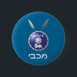 Maccabee Shield And Spears 6 Cm Round Badge<br><div class="desc">A depiction of a Maccabee's shield and two spears. The shield is adorned by a lion and text reading "Yisrael" (Israel) in the Paleo-Hebrew alphabet. "Maccabee" also appears in modern Hebrew. The Maccabees were Jewish rebels who freed Judea from the yoke of the Seleucid Empire. Chanukkah is not just a...</div>