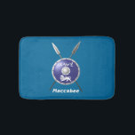 Maccabee Shield And Spears Bath Mat<br><div class="desc">A depiction of a Maccabee's shield and two spears. The shield is adorned by a lion and text reading "Yisrael" (Israel) in the Paleo-Hebrew alphabet. "Maccabee" also appears in English. The Maccabees were Jewish rebels who freed Judea from the yoke of the Seleucid Empire. Chanukkah is not just a mid-winter...</div>
