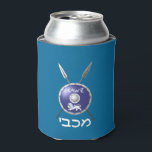 Maccabee Shield And Spears Can Cooler<br><div class="desc">A depiction of a Maccabee's shield and two spears. The shield is adorned by a lion and text reading "Yisrael" (Israel) in the Paleo-Hebrew alphabet. Modern Hebrew text reading "Maccabee" also appears. Add your own additional text on the reverse side. The Maccabees were Jewish rebels who freed Judea from the...</div>