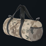 Maccabee Shield And Spears - Desert  Duffle Bag<br><div class="desc">A military brown "subdued" style depiction of a Maccabee's shield and two spears on a desert camo background. The shield is adorned by a lion and text reading "Yisrael" (Israel) in the Paleo-Hebrew alphabet. Modern Hebrew text reading "Maccabee" also appears. Customise by adding your own additional text. The Maccabees were...</div>