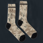 Maccabee Shield And Spears - Desert Socks<br><div class="desc">A military brown "subdued" style depiction of a Maccabee's shield and two spears on a desert camo background. The shield is adorned by a lion and text reading "Yisrael" (Israel) in the Paleo-Hebrew alphabet. Modern Hebrew text reading "Maccabee" also appears. The Maccabees were Jewish rebels who freed Judea from the...</div>