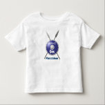 Maccabee Shield And Spears Toddler T-Shirt<br><div class="desc">A depiction of a Maccabee's shield and two spears. The shield is adorned by a lion and text reading "Yisrael" (Israel) in the Paleo-Hebrew alphabet. "Maccabee" also appears in English. The Maccabees were Jewish rebels who freed Judea from the yoke of the Seleucid Empire. Chanukkah is not just a mid-winter...</div>