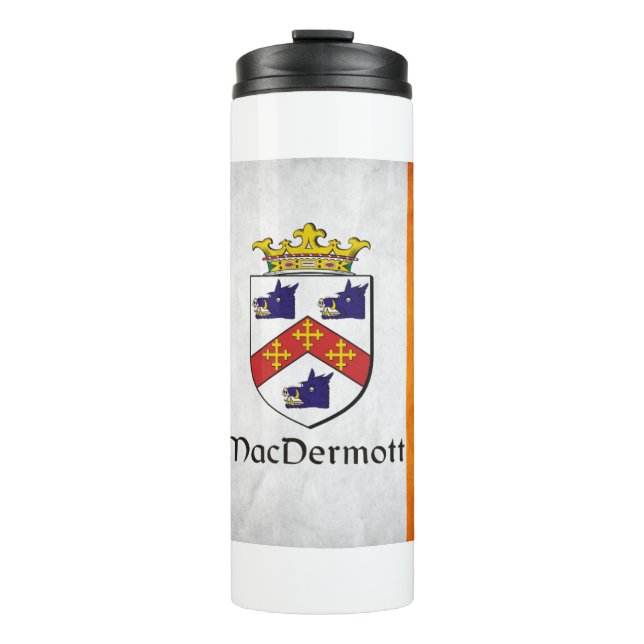 MacDermott Family Crest on Irish Flag   Thermal Tumbler (Front)
