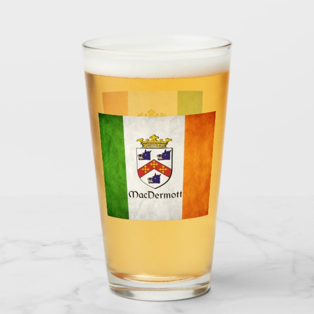 MacDermott Surname on Irish Flag Glass (Front Filled)