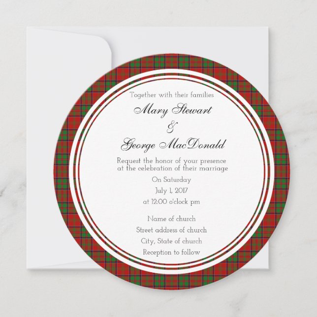 MacDonald Of Glencoe Scottish Wedding Round Invita Invitation (Front)