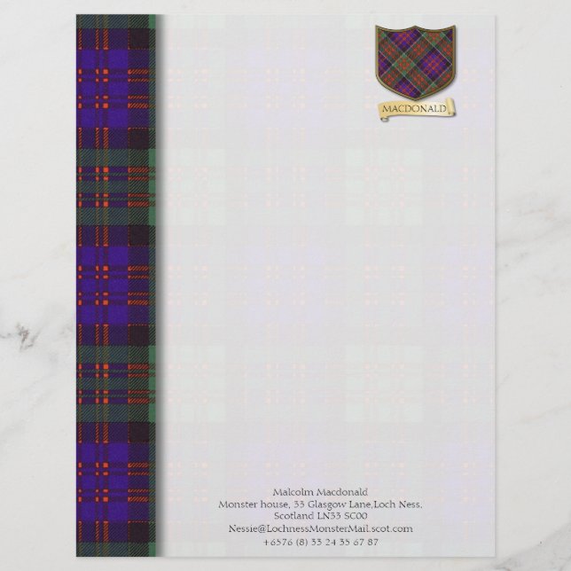 Macdonald tartan design paper customized letterhead (Front)