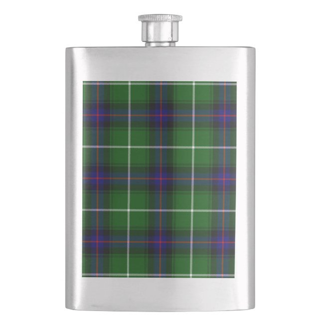 MacDonald tartan green blue plaid Hip Flask (Front)