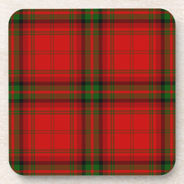 MacDougall tartan red green plaid Coaster (Front)