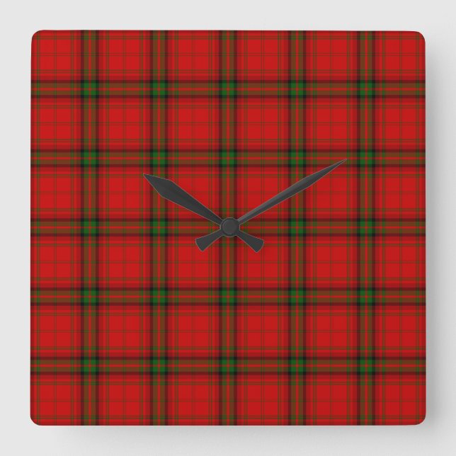 MacDougall tartan red green plaid Square Wall Clock (Front)