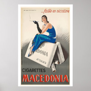 Macedonia Cigarettes Low Nicotine Vintage Poster