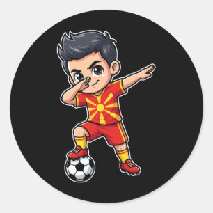 Macedonia Dab Kid Goal Cartoon Macedonian Flag For Classic Round Sticker