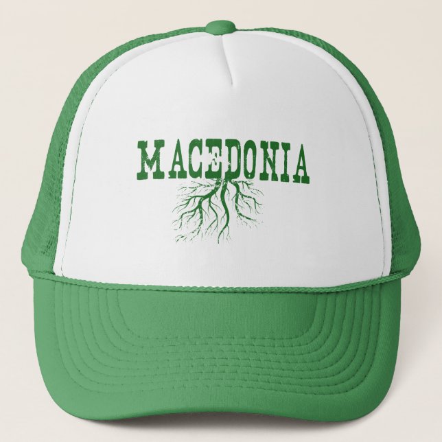 Macedonia Rooted Tree Roots Macedonian Word Art Trucker Hat (Front)