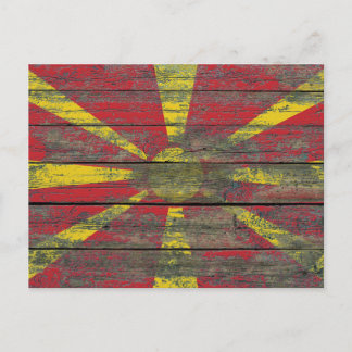 Macedonian Flag on Rough Wood Boards Effect Postcard