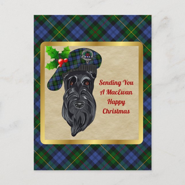 MacEwan Clan Badge & Tartan Christmas Postcard (Front)