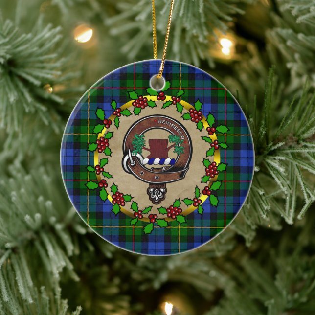 MacEwan Clan Badge & Tartan Personalized Christmas Ceramic Tree Decoration (Tree)