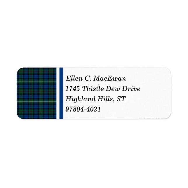 MacEwan Clan Royal Blue and Green Scottish Tartan (Front)