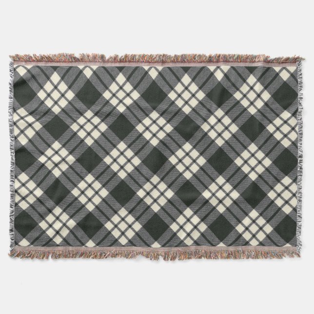 MacFarlane Black White M Original Scottish Tartan Throw Blanket (Front)