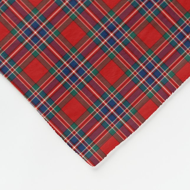 MacFarlane Clan Red and Royal Blue Tartan Fleece Blanket (Corner)