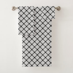 MacFarlane tartan black white plaid Bath Towel Set