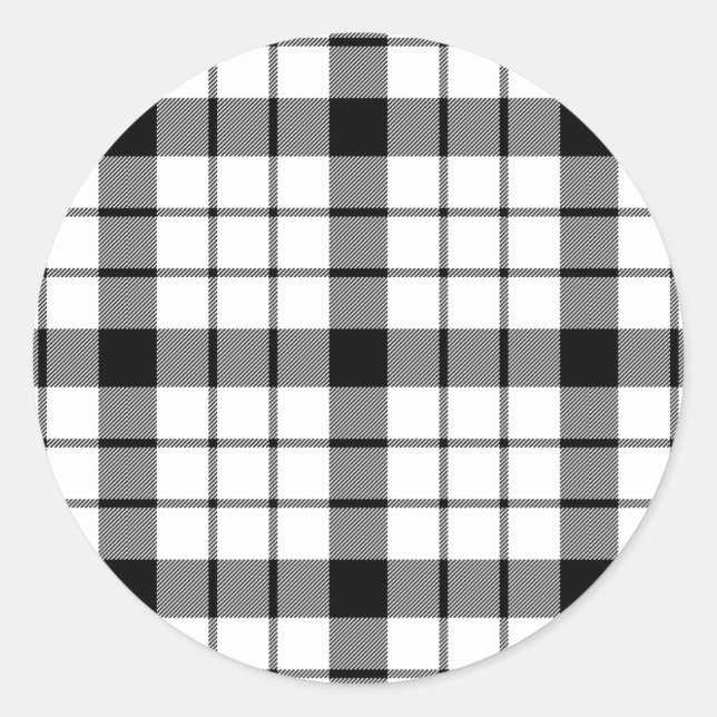 MacFarlane tartan black white plaid Classic Round Sticker (Front)