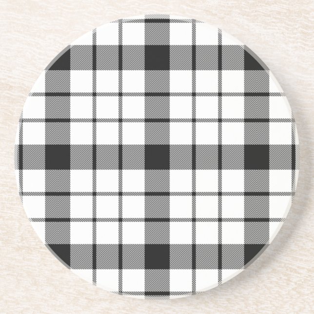MacFarlane tartan black white plaid Coaster (Front)