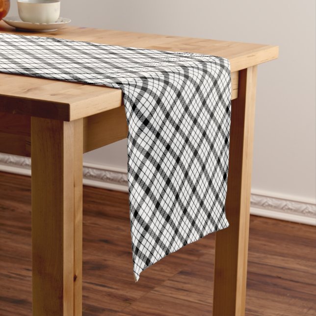 MacFarlane tartan black white plaid Short Table Runner (In Situ)