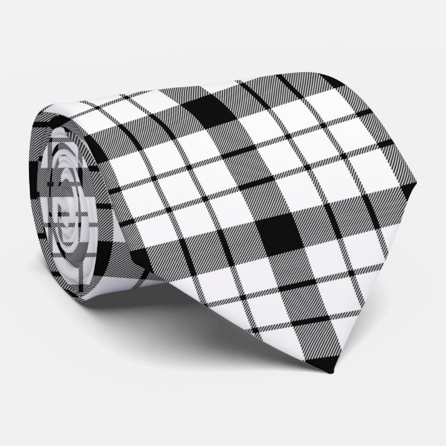 MacFarlane tartan black white plaid Tie (Rolled)