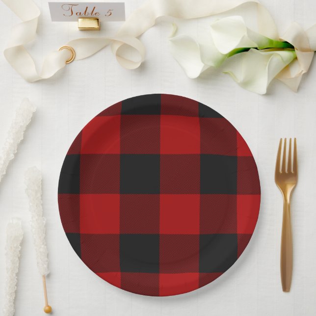 MacGregor | Rob Roy | Buffalo Plaid Red Tartan Paper Plate (Wedding)